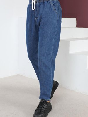 Mavi Beli Lastikli Boyfriend Kot Pantolon Mavi Beli Lastikli Boyfriend Kot Pantolon