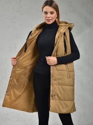 Kahve Sütlü Kapüşonlu Cepli Şişme Yelek Kahve Sütlü Kapüşonlu Cepli Şişme Yelek