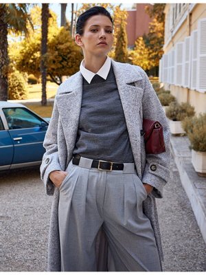 Pileli Geniş Paça Pantolon Açık Gri