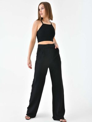 Siyah Yüksel Bel Cırt Kapama Likralı Palazzo Pantolon