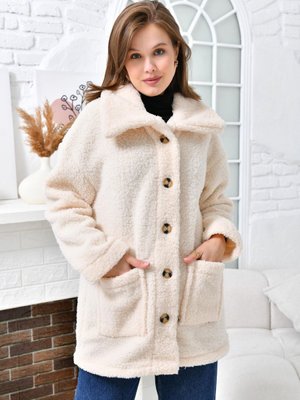 Bej Düğmeli Peluş Mont Bej Düğmeli Peluş Mont