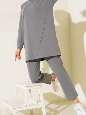 Gri Çıma Desenli İkili Takım