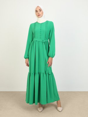 Zümrüt Yeşili Brit Detaylı Aerobin Elbise