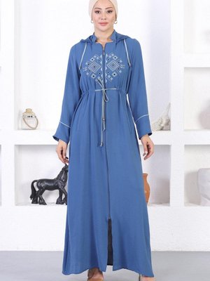 Mavi Nakışlı Kapüşonlu Ferace Mavi Nakışlı Kapüşonlu Ferace