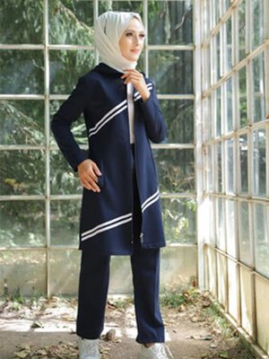 Tesettür Kapşonlu Tunik Pantolon Siyah Eşofman Takımı