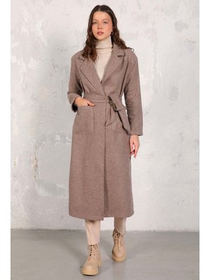 Vizon Kuşaklı Kaşe Kaban