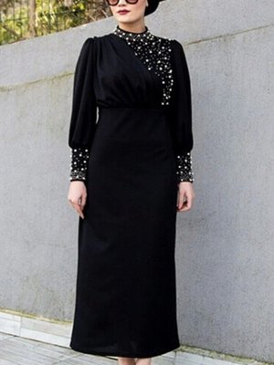 Siyah İnci Detaylı Özel Gün Abiye Elbise