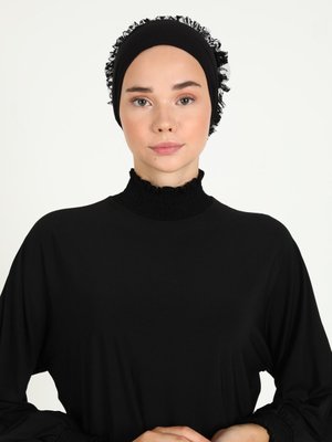 Siyah Dikişsiz Fırfırlı Bone