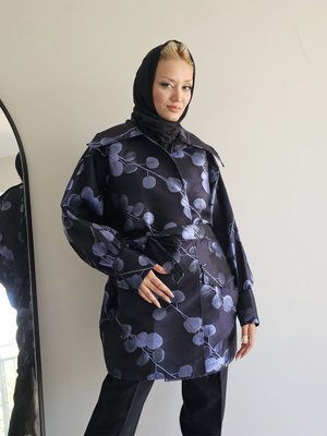 Giyim Özel Tasarım Mavi Çiçek Desenli Ceket