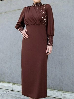 Kahverengi İnci Detaylı Özel Gün Abiye Elbise Kahverengi İnci Detaylı Özel Gün Abiye Elbise