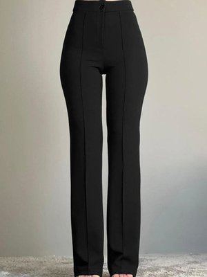 Siyah Likralı Geniş Paça Pantolon