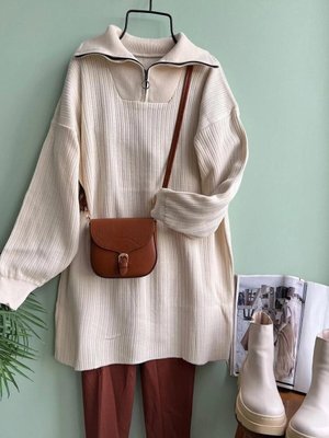 Beyaz Yakası Fermuarlı Kendınden Çizgili Tunik