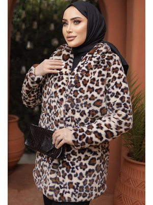 Ekru Desenli İçi Astarlı Peluş Mont