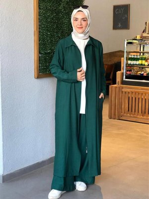 Uzun Fermuarlı Kap Yeşil