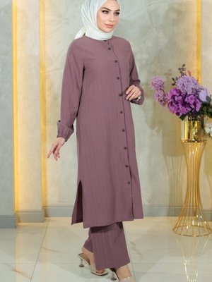 Lila Düğmeli İkili Takım