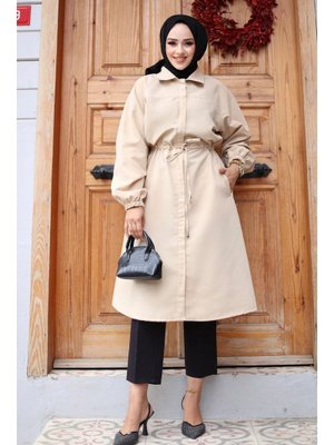 Bej Gizli Patlı Trençkot Bej Gizli Patlı Trençkot