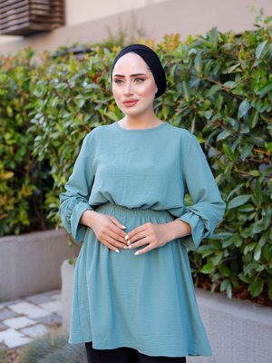 Çağla Bel Ve Kol Büzgülü Ayrobin Tunik