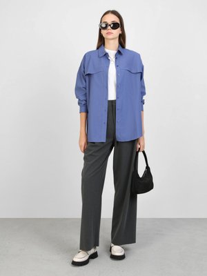 Açık Lacivert Pamuklu Poplin Cep Detaylı Gömlek