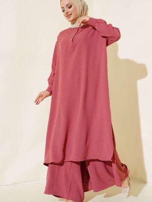 Gül Kurusu Büyük Beden Pantolonu Lastikli Ayrobin Salaş İkili Takım Gül Kurusu Büyük Beden Pantolonu Lastikli Ayrobin Salaş İkili Takım