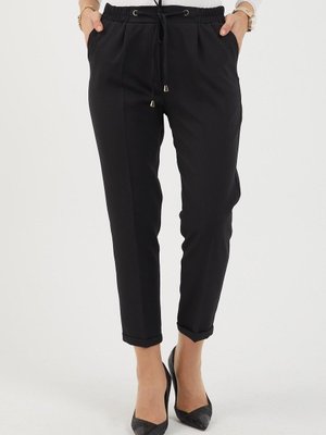 Siyah Beli Lastikli Duble Paça Pantolon Siyah Beli Lastikli Duble Paça Pantolon