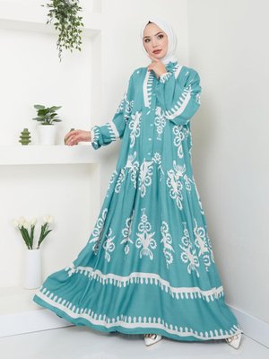 Yeşil Etnik Desenli Elbise Yeşil Etnik Desenli Elbise