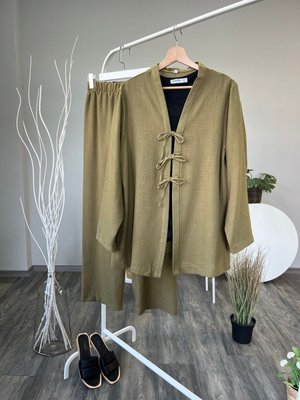 Önden Bağlamalı Keten Takım Önden Bağlamalı Keten Takım