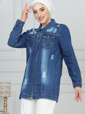 Koyu Kot Düğmeli Mavi Ceket Koyu Kot Düğmeli Mavi Ceket