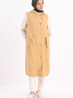 Sarı Kapüşonlu Çıtçıtlı Yelek