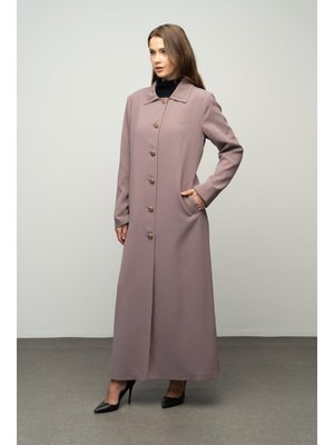 Vizon Gömlek Yaka Punto Dikiş Detaylı Büyük Beden Astarlı Pardesü