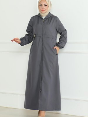 Gri Armalı Fermuarlı Trençkot