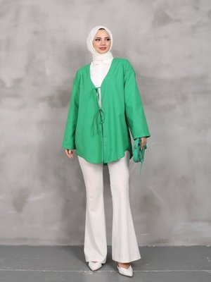 Yeşil Önü Bağlamalı Kimono Tunik