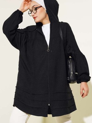 Siyah Yarasa Kol Keten Kapüşonlu Kap Siyah Yarasa Kol Keten Kapüşonlu Kap