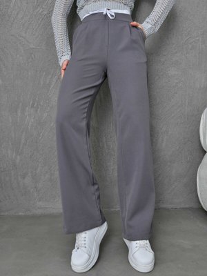 Gri Beyaz Astar Detaylı Likralı Yüksel Bel Pantolon