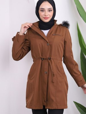 Taba Kapüşonlu Büzgülü İçi Yünlü Bondik Mont Taba Kapüşonlu Büzgülü İçi Yünlü Bondik Mont