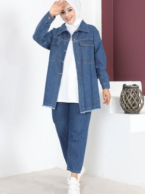 Mavi Püskül Detaylı Kot Ceket Mavi Püskül Detaylı Kot Ceket