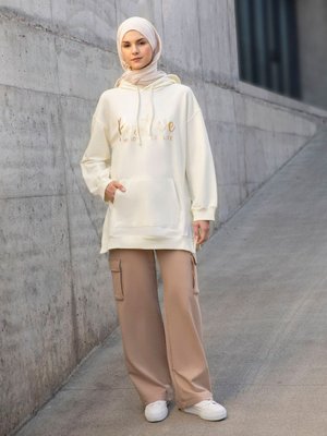 Pamuklu Baskılı Sweatshirt Kırık Beyaz Pamuklu Baskılı Sweatshirt Kırık Beyaz