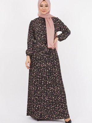 Pembe Çiçekli Pileli Elbise Pembe Çiçekli Pileli Elbise