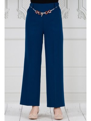 Petrol Zincir Detaylı Bol Paça Pantolon