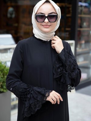 Etek Ucu Fırfır Detaylı Ncl Kokoş Ferace Siyah