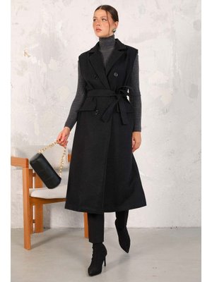 Siyah Kaşe Uzun Yelek