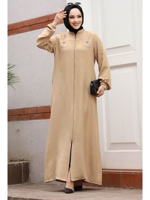 Camel Boydan Fermuarlı Hakim Yaka Ferace