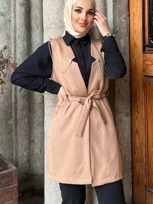 Vizon Bel Bağlamalı Zincir Detaylı Yelek