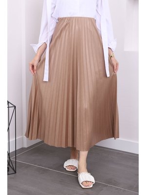 Vizon Deri Görünümlü Piliseli Etek