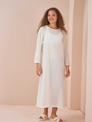 Uzun Kollu Pamuk Vual Astar Ekru