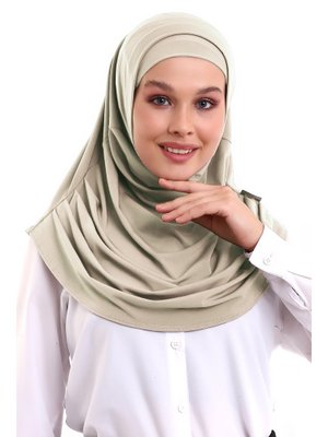 Koyu Yetişkin Boneli Hazır Pratik Eşarp Vizon