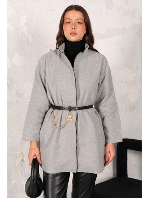 Gri Kemerli Kaşe Kaban