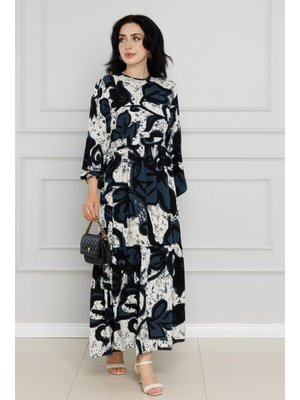 Siyah Çiçekli Kuşaklı Viscon Elbise Siyah Çiçekli Kuşaklı Viscon Elbise