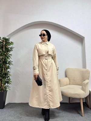Krem Trenç Elbise