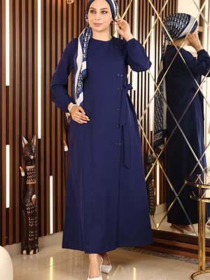 İndigo Düğmeli Yandan Bağlamalı Ferace İndigo Düğmeli Yandan Bağlamalı Ferace