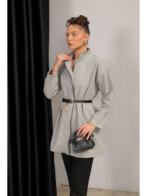 Gri Kemerli Kaşe Kaban